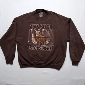 Deer Hunting Graphic Sweatshirt The Buck Stops Here Brown Outdoors XL Crewneck